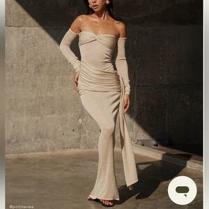 Meshki Metallic Knit Maxi Dress-Bronze